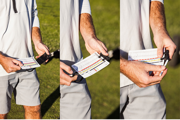 Scrubi golf ball cleaner, designed for easy dirt removal, compatible with the Scrubi golf club cleaner for a complete cleaning solution. Scorecard holder