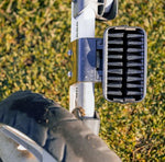 Scrubi golf club cleaner attached to a 3-wheel Clicgear, featuring durable bristles for effective club cleaning on the course.