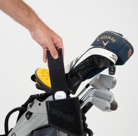 Scrubi golf ball cleaner, designed for easy dirt removal, compatible with the Scrubi golf club cleaner for a complete cleaning solution