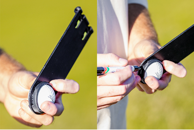 Scrubi golf ball cleaner, designed for easy dirt removal, compatible with the Scrubi golf club cleaner for a complete cleaning solution, golf ball marker